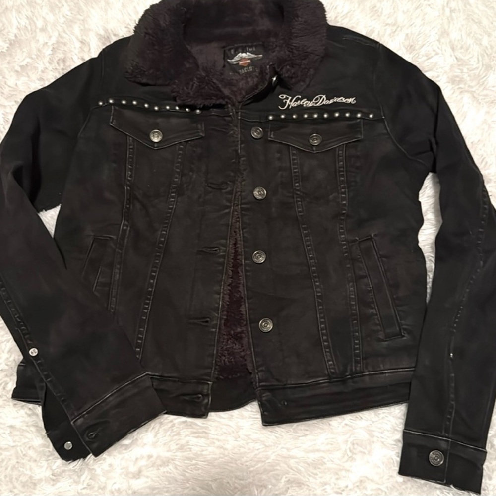 Harley-Davidson Black Denim Jacket with Sherpa Lining